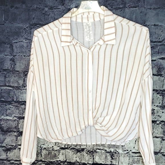 Sadie & Sage Twist Knot Button Stripped Shirt - Picture 1 of 10
